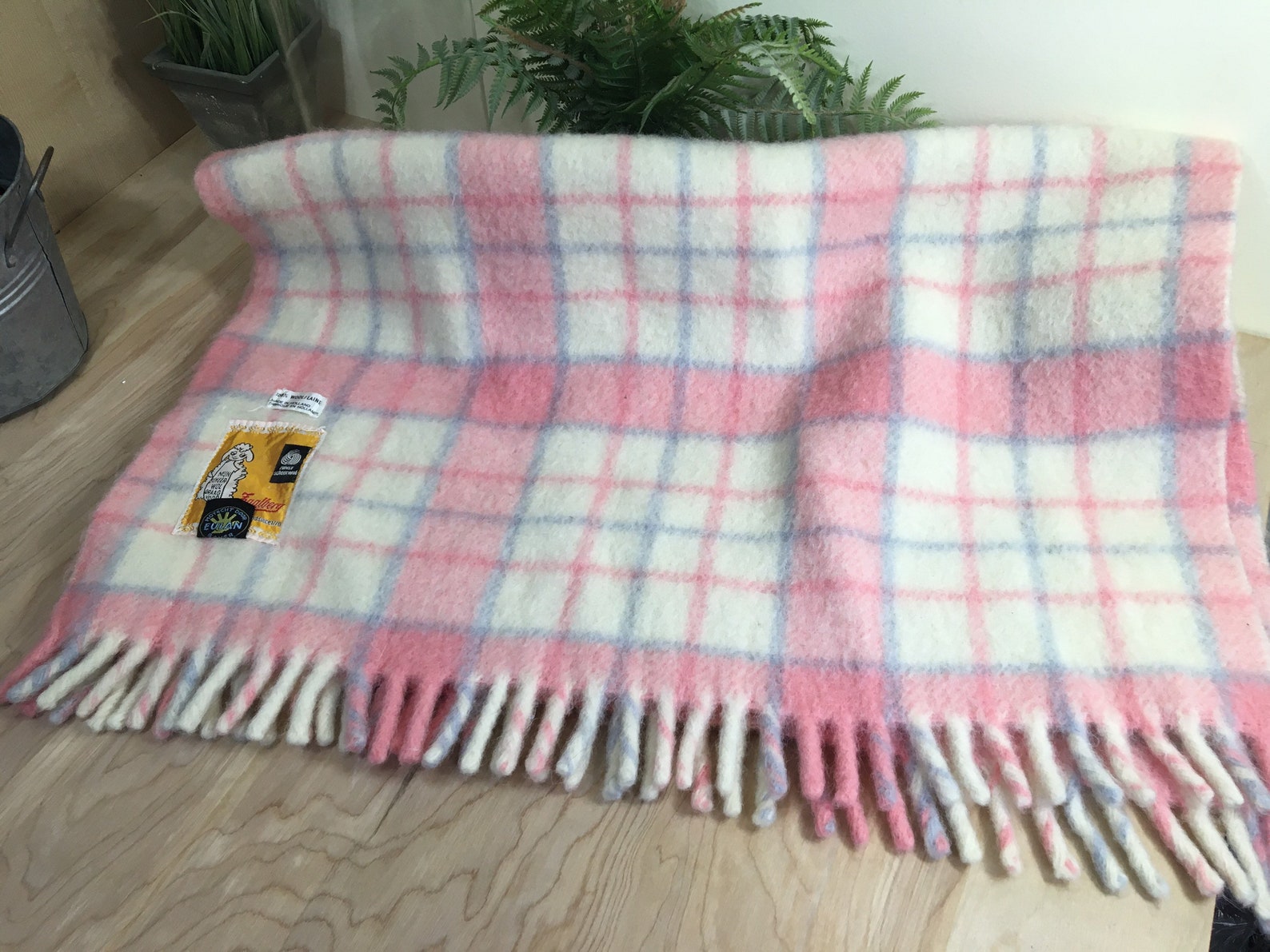 Vintage Dutch Pink plaid wool lap blanket baby blanket Etsy