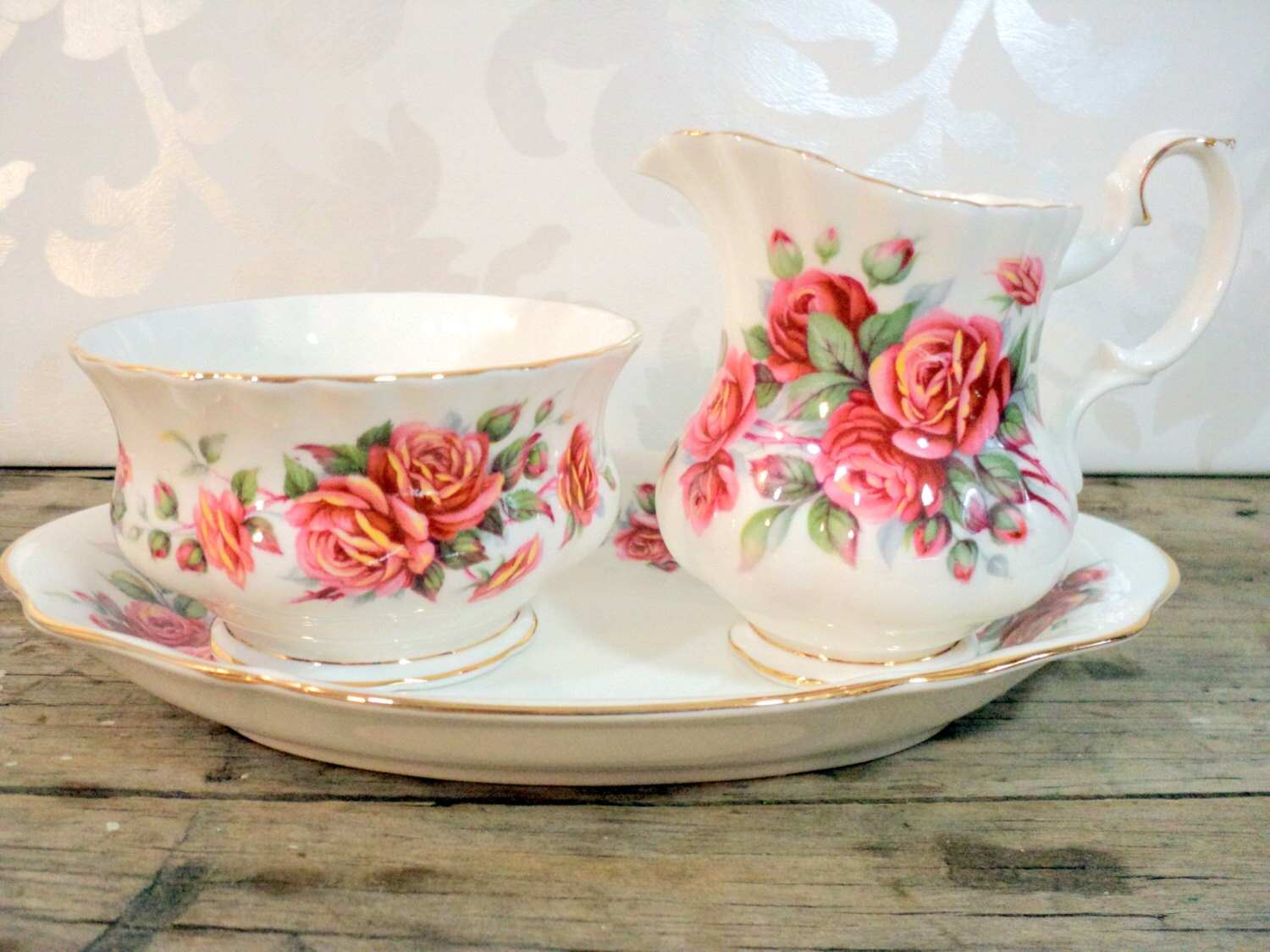 Royal Albert Cream and Sugar Centennial Rose with tray Etsy