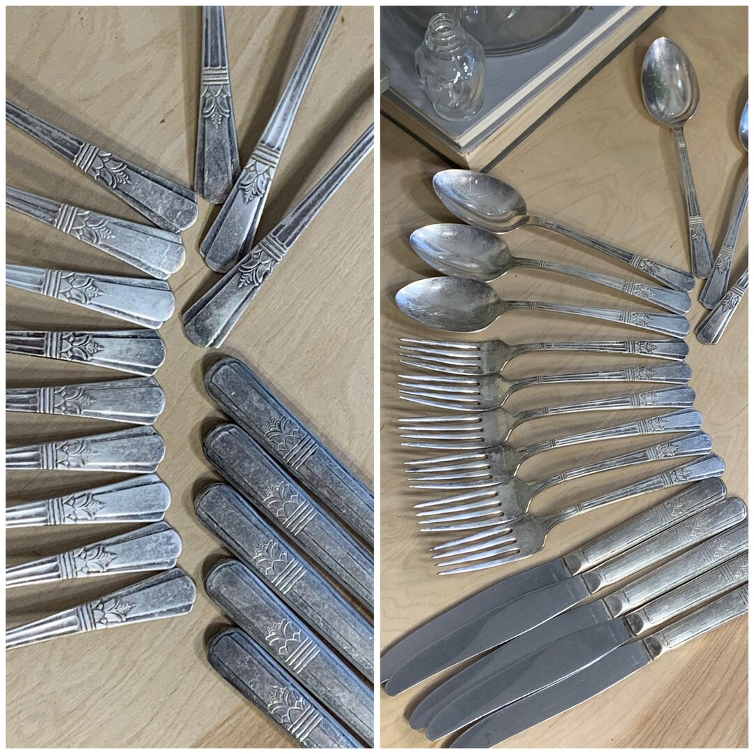 Eagle EPNS, Sears Roebuck Art Deco Silverplate Utensil Set of 17, Forks