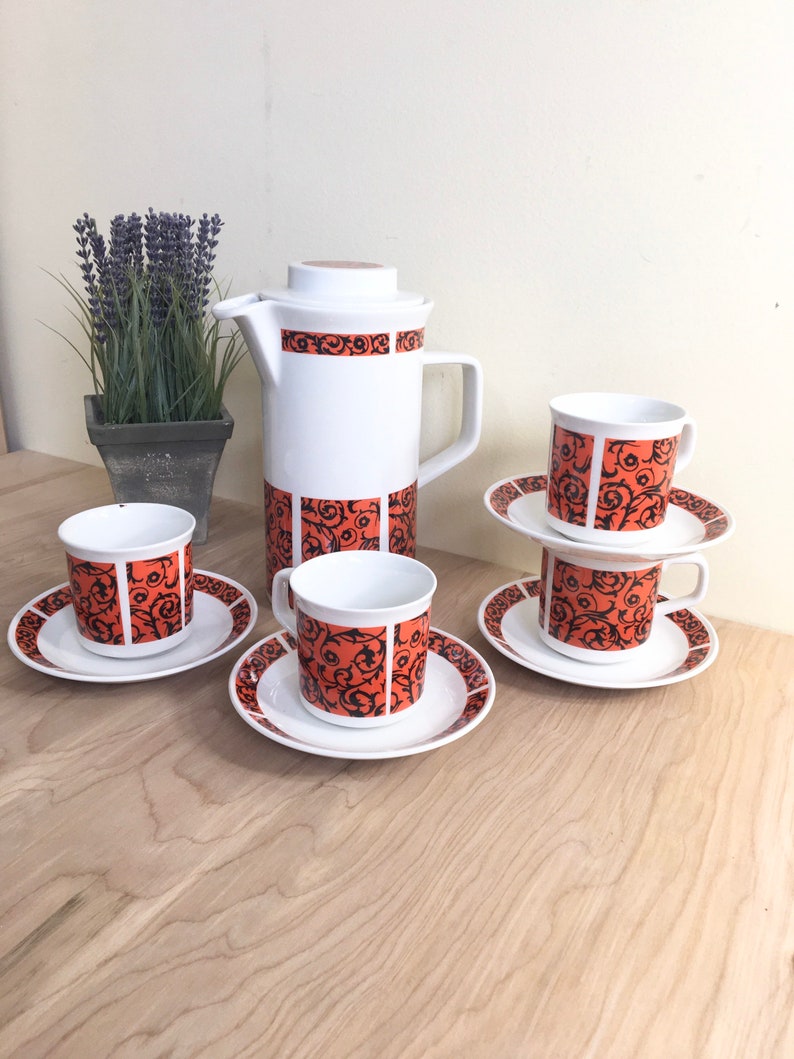 Red & Black Teapot and Teacup Set Madrid Johnson Bros. Made Etsy