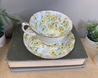Yellow chintz teacup and saucer, Hammersly, England