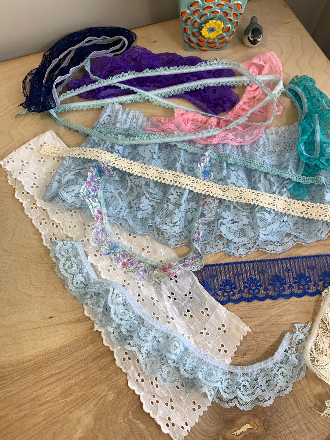 Tattered Lace Trim, Assorted Various Trim Ends of Lace, 13 Different