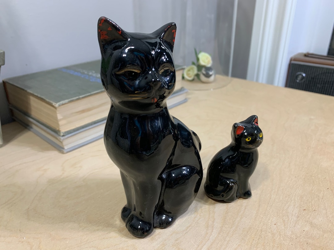 Vintage Black Cat Figurines Redware Made in Japan Etsy