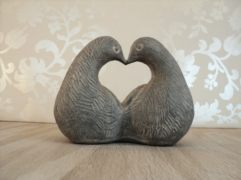 Lovebird Sculpture grey stone figurine doves love birds Etsy