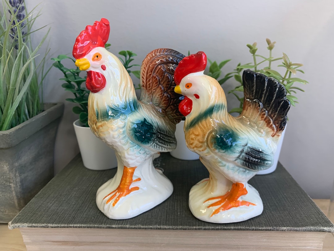 Vintage Rooster Salt and Pepper Shakers, Chick in Eggshell Lustreware Japan Etsy