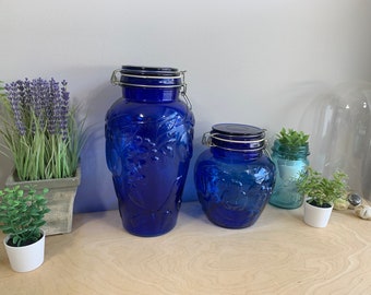 Cobalt Blue Glass Canister pair