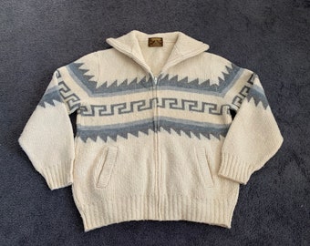 large. Vintage Norwegian style Wool sweater, zipper & pockets, Tundra, Made in Canada