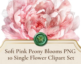 Vintage Pink Peony Watercolor Clipart Set – Junk Journal, Scrapbooking PNGs