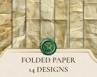 Vintage Folded Digital Paper, 14 Crumpled Aged Textures, Junk Journal & Scrapbook Backgrounds, Commercial Use