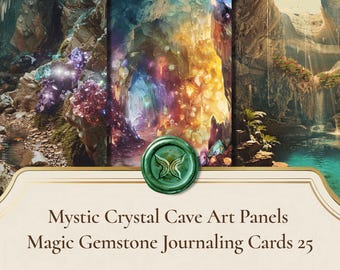 Mystic Crystal Cave Art Panels Magic Gemstone Journaling Cards Fantasy Background Junk Journal Ephemera