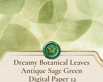 Dreamy Botanical Leaves Antique Sage Green Digital Paper (12) Small Business License