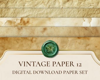 Aged Vintage Digital Paper, 12 Landscape Textures, Printable Junk Journal & Scrapbook Backgrounds, Commercial Use