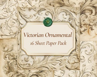 Victorian Digital Paper Pack 16 Sheets, Antique Ornamental Scrapbook Background, Junk Journal Ephemera, Vintage Collage Kit, Commercial Use