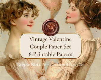 Vintage Valentine Couple Junk Journal Printable – 8 JPG Files Digital Download