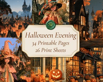 Vintage Halloween Junk Journal Kit, Printable Halloween Papers, Digital Ephemera Download
