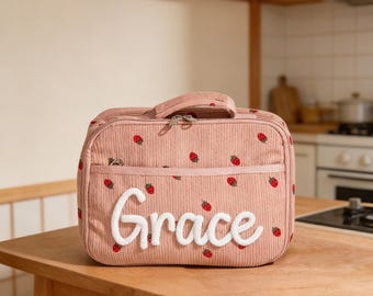 Personalized Kids Lunch Bag | Custom Name Picnic Bag | Handmade School Lunchbox | Back to School Corduroy Lunch Bag