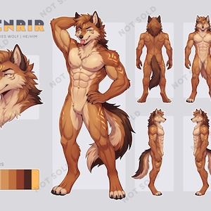 Fantasy Wolf Warrior Fursona Adopt, Wolf Furry Ref Sheet