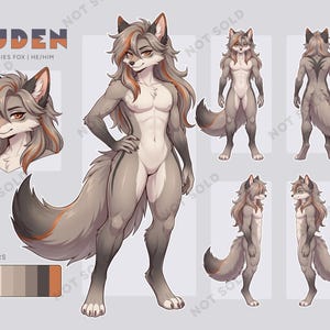 Male Fox Femboy OC, Furry Adopt, Premade Anthro Canine Ref Sheet, Twink Art Character