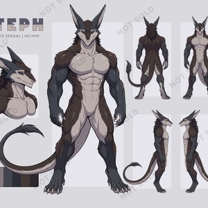 Sergal Furry Ref Sheet, Alien Fursona Adoptable, Anthro Sergal Adopt