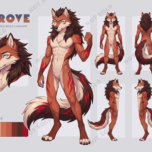 Fire Wolf Furry Adopt, Canine Ref Sheet, Fursona Adoptable