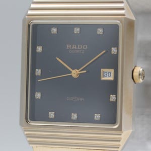 Near MINT Rado Diastar 129.9523.3 11P Diamond Date Tank Gold Quartz Men's Watch