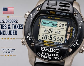 Pedidos nos EUA: Impostos e taxas alfandegárias incluídos. Relógio masculino vintage SEIKO Scuba Master Diver's M796-5A10 em titânio com movimento de quartzo e mecanismo digital, fabricado no Japão.