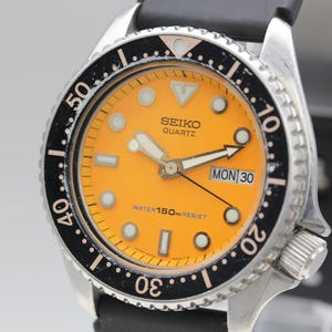 Exc+5 Seiko Diver 6458-600A Orange Dial Day/Date 38mm Quartz Men's Watch Japan