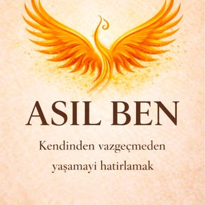 Könnte beinhalten: Inspirierendes Bild mit einem stilisierten orangefarbenen Phönix vor hellem Hintergrund. Der Text "ASIL BEN" wird in großen, dunklen Buchstaben angezeigt, mit zusätzlichem Text darunter. Der Name des Autors steht unten.