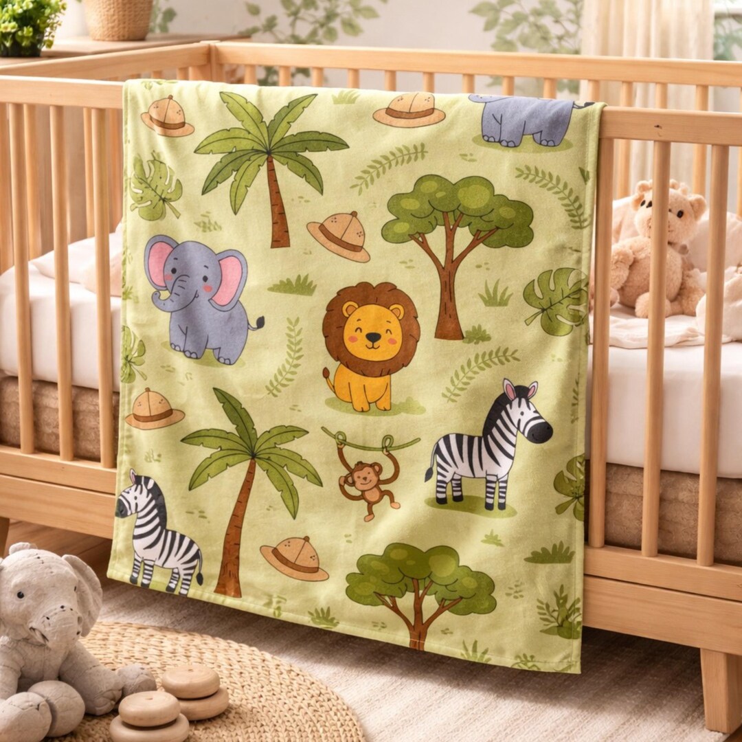 Safari Animals Baby Blanket | Plush Jungle Nursery Blankie | Unisex ...