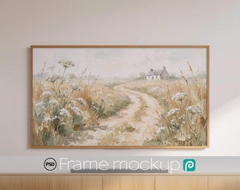 Samsung Frame TV mockup | 4K wooden frame | Minimal Neutral Home Decor | PSD digital download