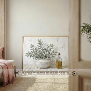 Horizontal Video Frame Mockup | Floating Canvas | Leaning Wall Art Showcase | Door Reveal Animation | PSD