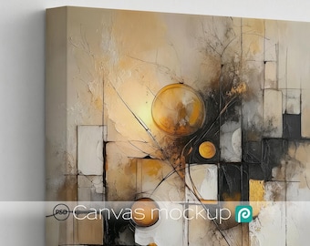 Nahaufnahme Leinwand Mockup | Wand Kunst Dekor | Detailansicht von der Ecke | 1x1 | PSD digitaler Download