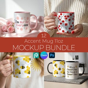 May include: A collection of four 312ml accent mugs. One mug displays the text "I'm Not For Everyone" with floral designs. Another features red poppies. The third has bees and honeycomb patterns, and the last has the text "It's a Good Day to Have a Good Day".
