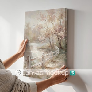Maqueta de lienzo con modelo / Formato vertical 2:3 / Decoración de pared / Descarga digital PSD
