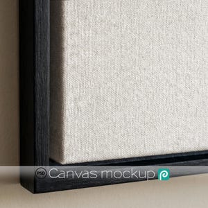 Närbild inramad canvas - Närbild canvas mockup - Flytande ram - Realistisk textur - Tom inslagen mall