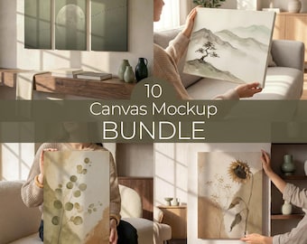 Canvas Mockup Bundle | Set of 10 Mockups | Lifestyle Display | Wall Art Mockups | Triptych PSD