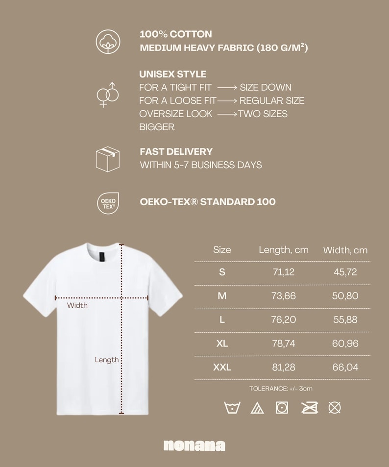Puede incluir: Camiseta unisex blanca con detalles de tallas y medidas. La camiseta est&aacute; hecha de 100% algod&oacute;n, tejido medio pesado. Las medidas se proporcionan en cent&iacute;metros: S (71,12 cm de largo, 45,72 cm de ancho), M (73,66 cm de largo, 50,80 cm de ancho), L (76,20 cm de largo, 55,88 cm de ancho), XL (78,74 cm de largo, 60,96 cm de ancho), XXL (81,28 cm de largo, 66,04 cm de ancho).