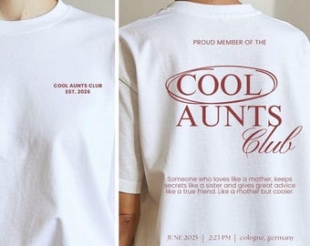 Aunt Club T-shirt, Personalisiertes Geschenk für Geburt, Patentante, Schwester, Nichte, Neffe, Baby Shower Party