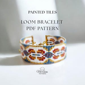Patrón de pulsera geométrica para telar en PDF, patrón de cuentas de azulejos mediterráneos, diseño de pulsera Miyuki Delica, azulejos pintados