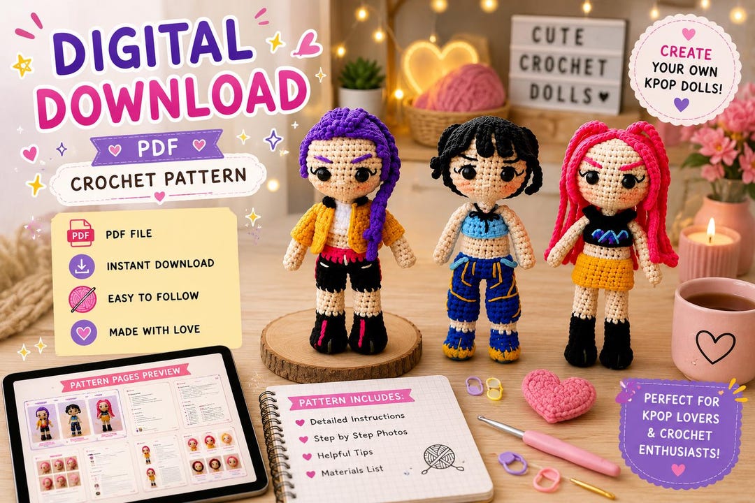 3-in-1 Amigurumi Pattern Bundle | Kpop Inspired Doll PDF | Anime ...