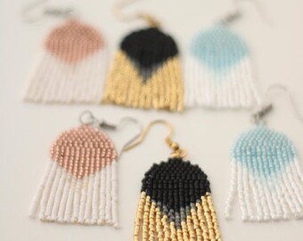 Miyuki Beaded Fringe Drop Earrings, Colorful Delica Dangle Earrings