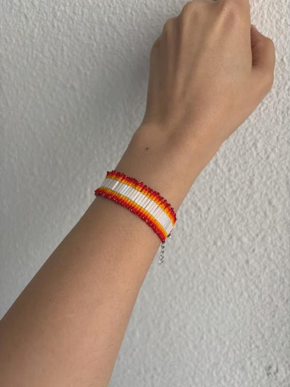 Miyuki Seed Bead Bracelet, Colorful Striped Boho Jewelry, Adjustable Clasp