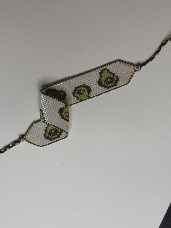Avocado Miyuki Seed Bead Bracelet, Adjustable Foodie Jewelry, Green Nature Accessory