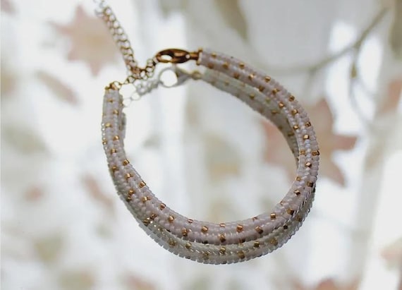White Gold Miyuki Seed Bead Bracelet, Custom Size Anklet, Dainty Jewelry
