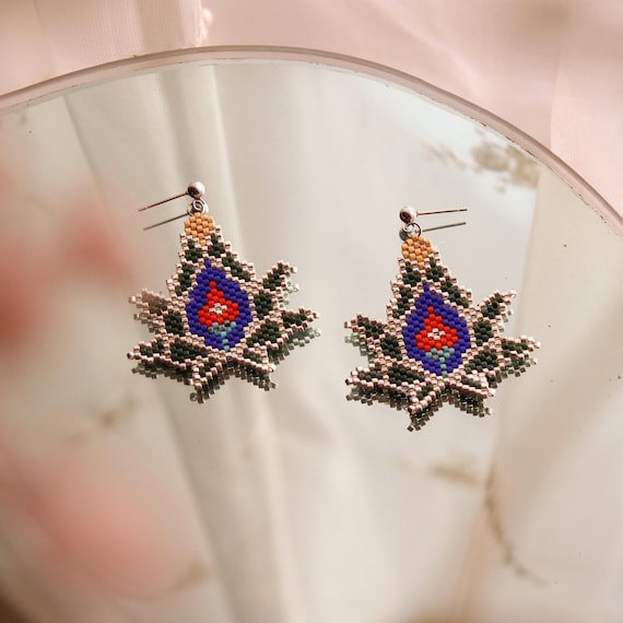 Miyuki Beaded Shah Abbasi Flower Earrings