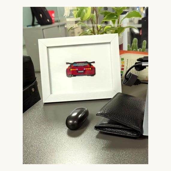 Red Toyota Supra Bead Art, Framed JDM Car Pixel Wall Decor