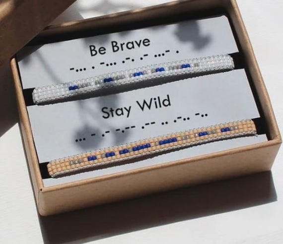 Morse Code Bracelet Set, Be Brave Stay Wild Seed Bead Bracelets, Hidden Message Gift