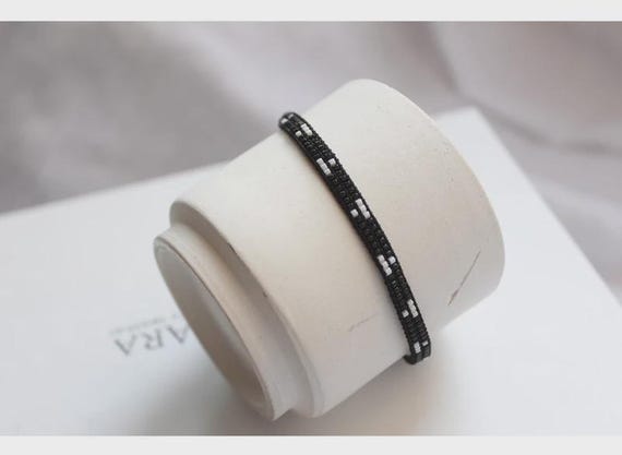 Black Miyuki Seed Bead Bracelet, Minimalist Everyday Jewelry, Adjustable Fit