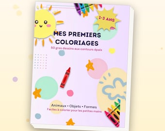 Libro para colorear infantil en PDF | 50 dibujos grandes con contornos gruesos para bebés de 1 a 3 años | Mis primeras páginas para colorear para imprimir, descarga instantánea