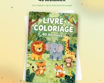 Libro para colorear infantil en PDF, 40 animales para colorear, páginas para colorear preescolares, libro para colorear imprimible, regalo para niños, actividad tranquila